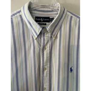 Ralph Lauren Men's Size 2XL‎ Blue Green Stripe Classic Fit Button Down Shirt